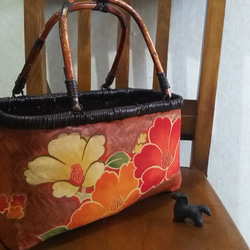 鮮やか　一閑張り　カゴバッグ　古文書 鮮やか 一閑張り カゴバッグ 古文書