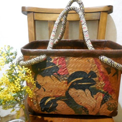 一閑張りバック 浮世絵 お買い物バックにも かごバッグ ボタニーアート