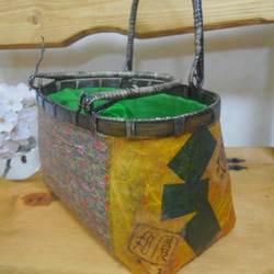 一閑張りバック 内布付き 扇柄 古文書 かごバッグ ミモザ子 通販