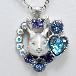 兔子心形項鍊銀色藍色 第1張的照片