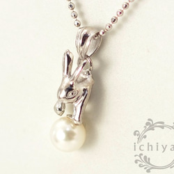 兔子和六月誕生石珍珠墜飾（珍珠） 第1張的照片