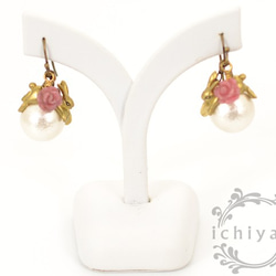 棉花珍珠和羅斯兔子耳環（耳環） 第2張的照片
