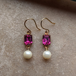 粉紅古董Swarovski淡水珍珠耳環 第1張的照片