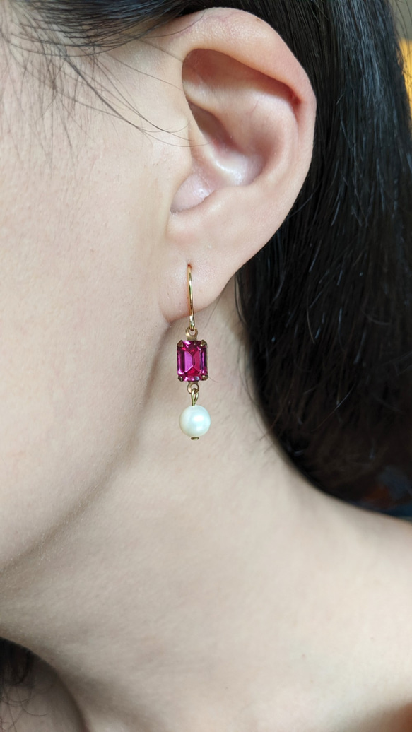 粉紅古董Swarovski淡水珍珠耳環 第2張的照片