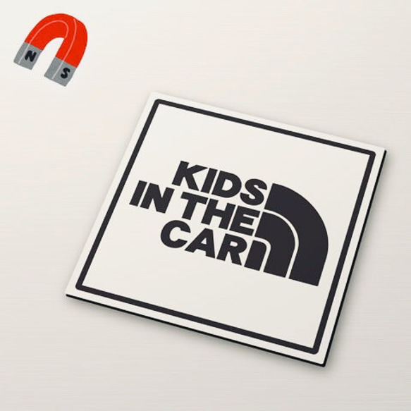 【マグネット】KIDS IN CAR:レインボー枠デザイン 1枚目の画像