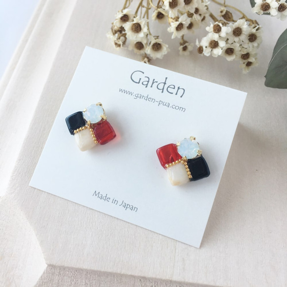 tile earrings 耳環・耳夾式耳環（紅） 第2張的照片