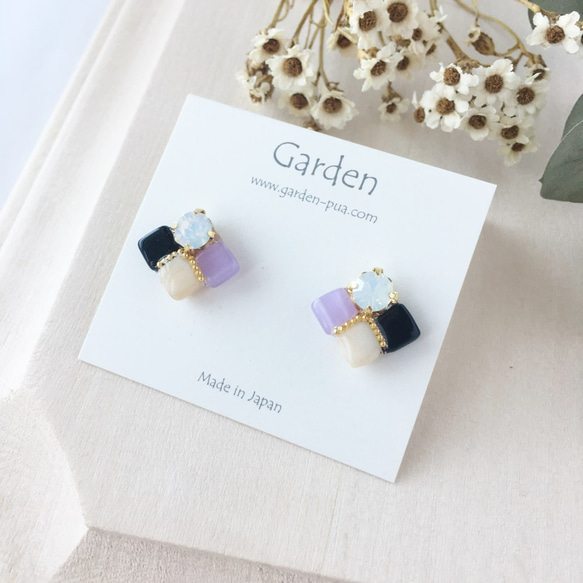 tile earrings 耳環・耳夾式耳環（薰衣草） 第2張的照片