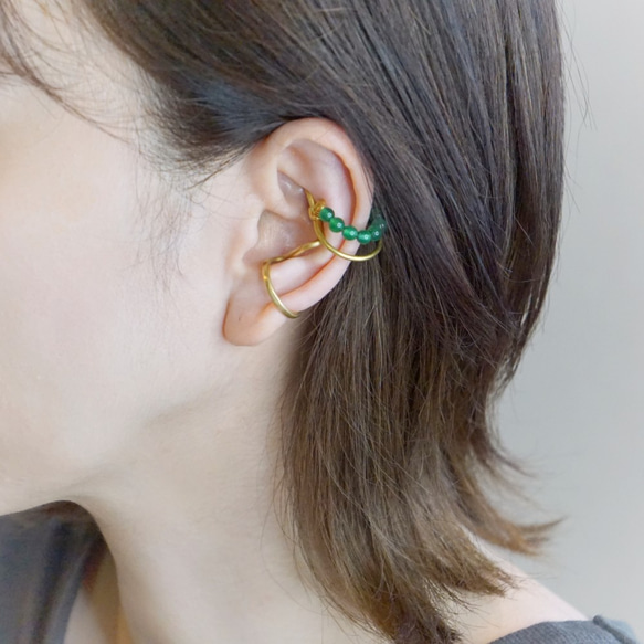 耳夾“綠色”天然石綠色縞瑪瑙 第3張的照片