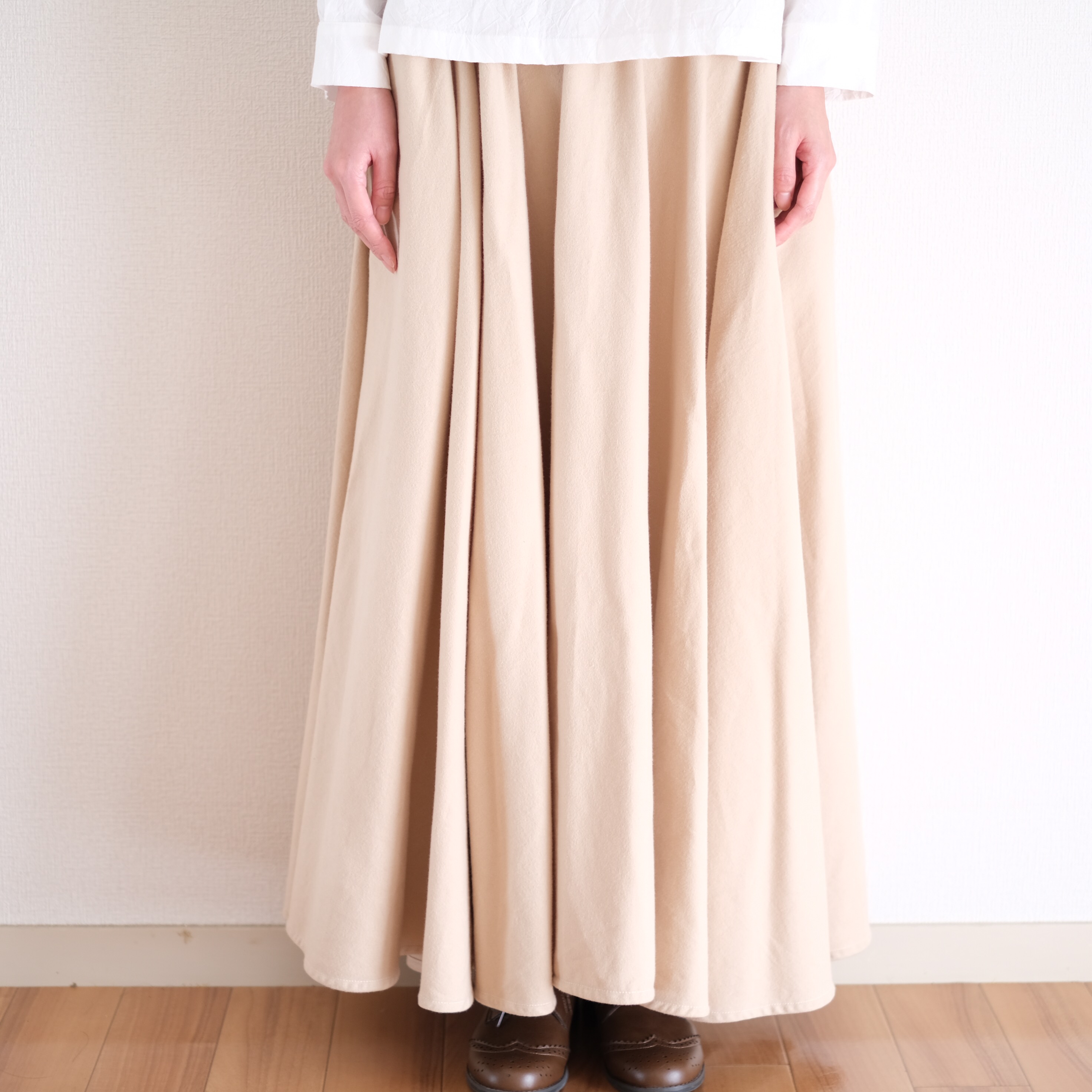 秋冬　微起毛ロングサーキュラーギャザースカート