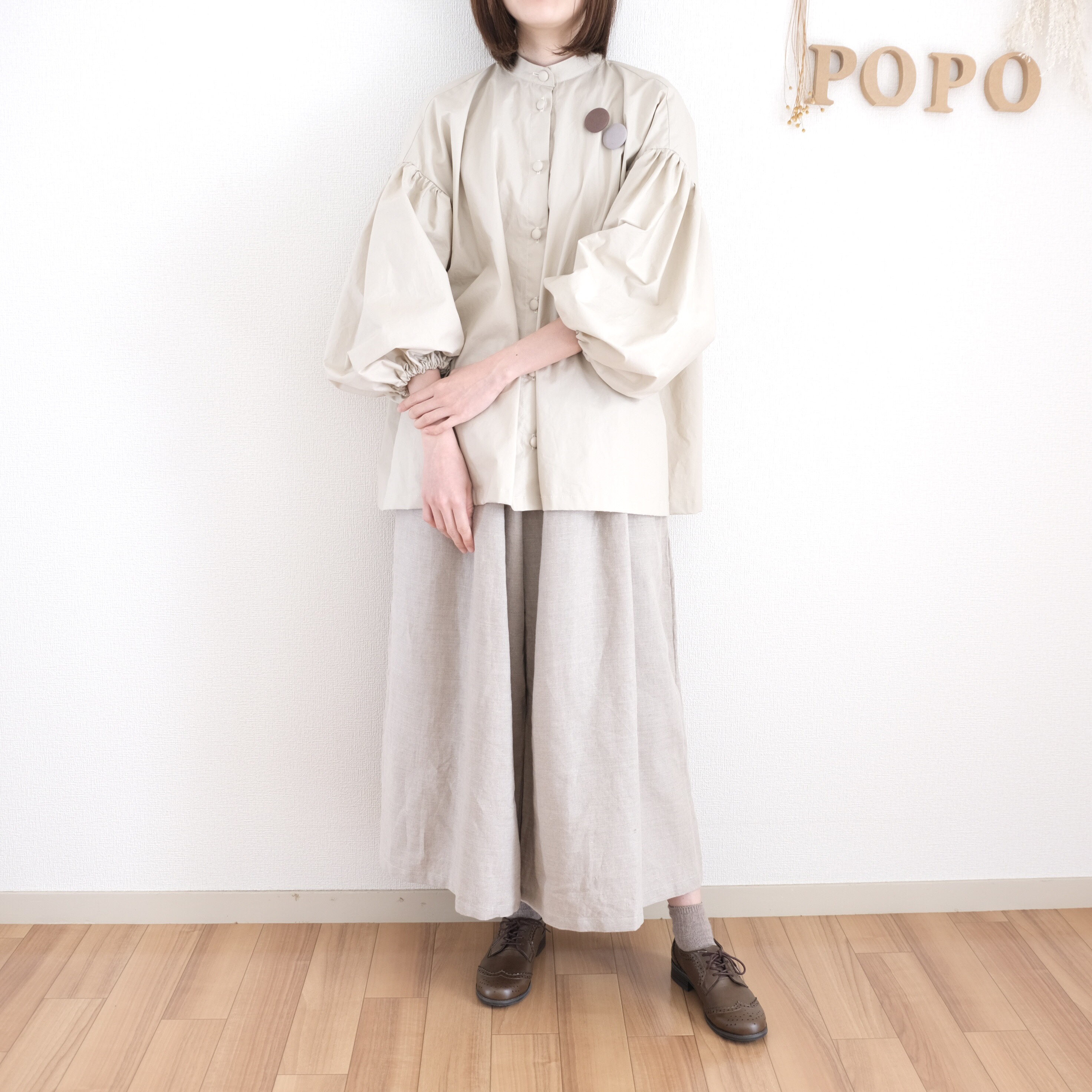 ボリュームスリーブブラウス　タイプライター　長袖