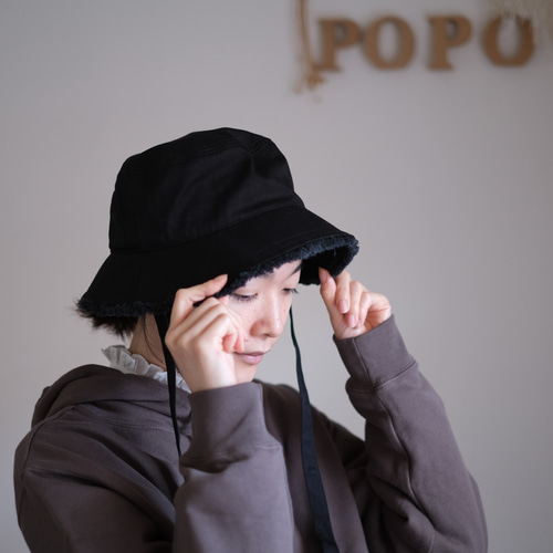 絶対的な信頼 フリンジバケットハット ひも取り外し可能 ユニセックス ＜全3色 帽子