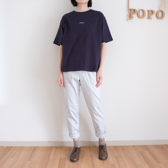 ビッグサイズ　刺繍POPOロゴ半袖Tシャツ　ユニセックス　ホワイト 8枚目の画像