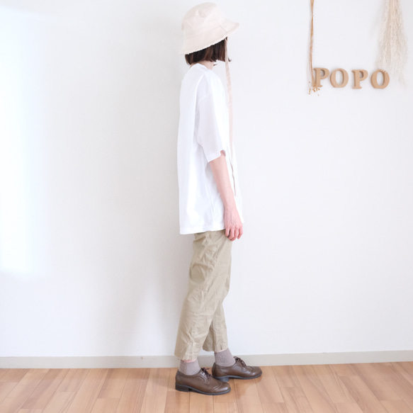 大碼刺繡 POPO 標誌短袖 T 卹中性米色 第9張的照片