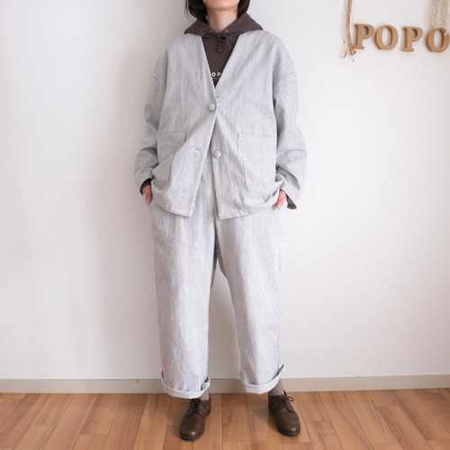 2点セット>セットアップ ヒッコリーデニム ジャケット＆サロペット