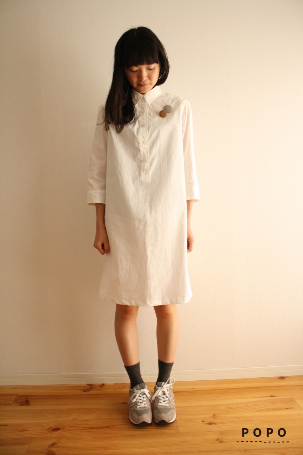 シャツワンピ　ワンピース　プルオーバー　コットン