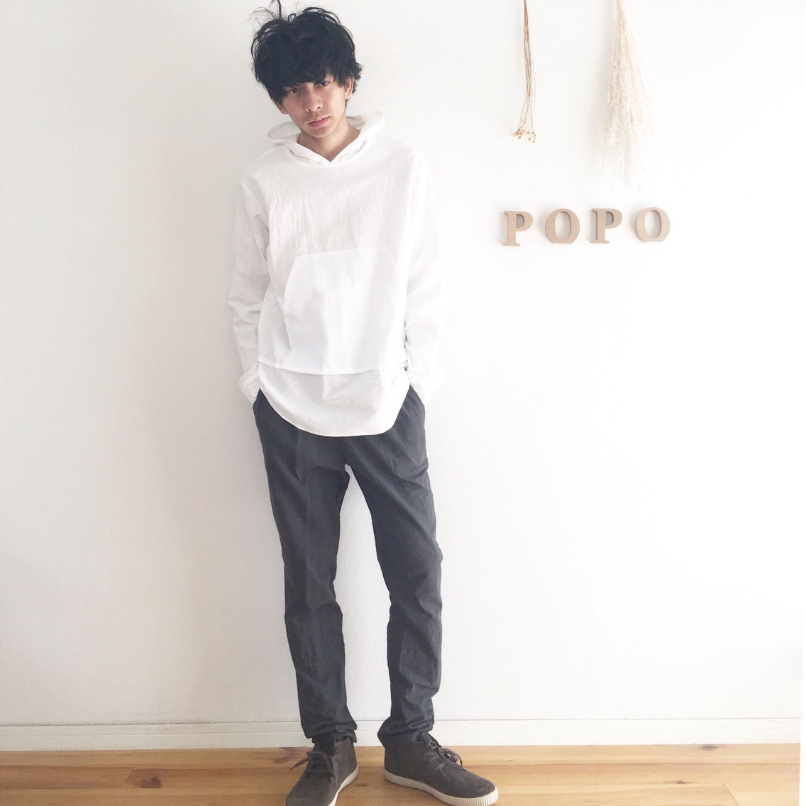 メンズ　テーパードパンツ　しわ加工