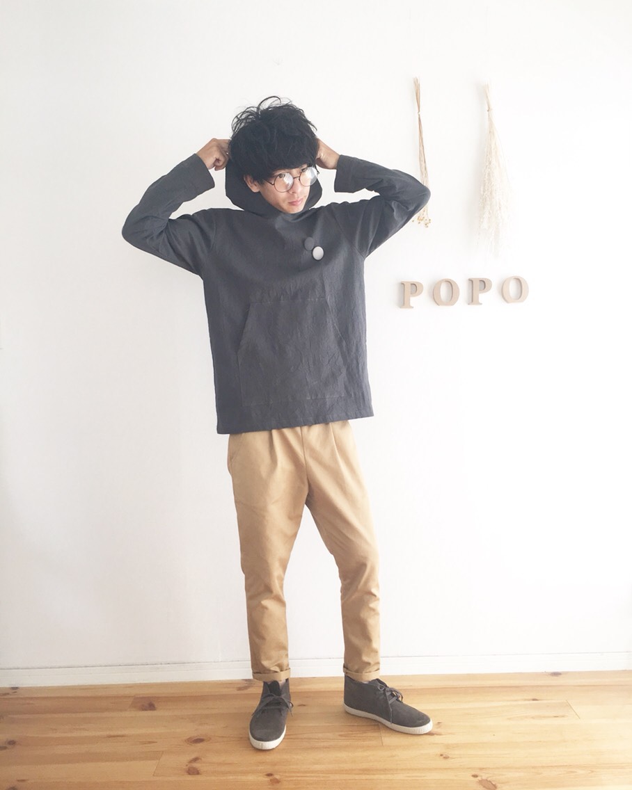 メンズ　パーカー　コットン　しわ加工