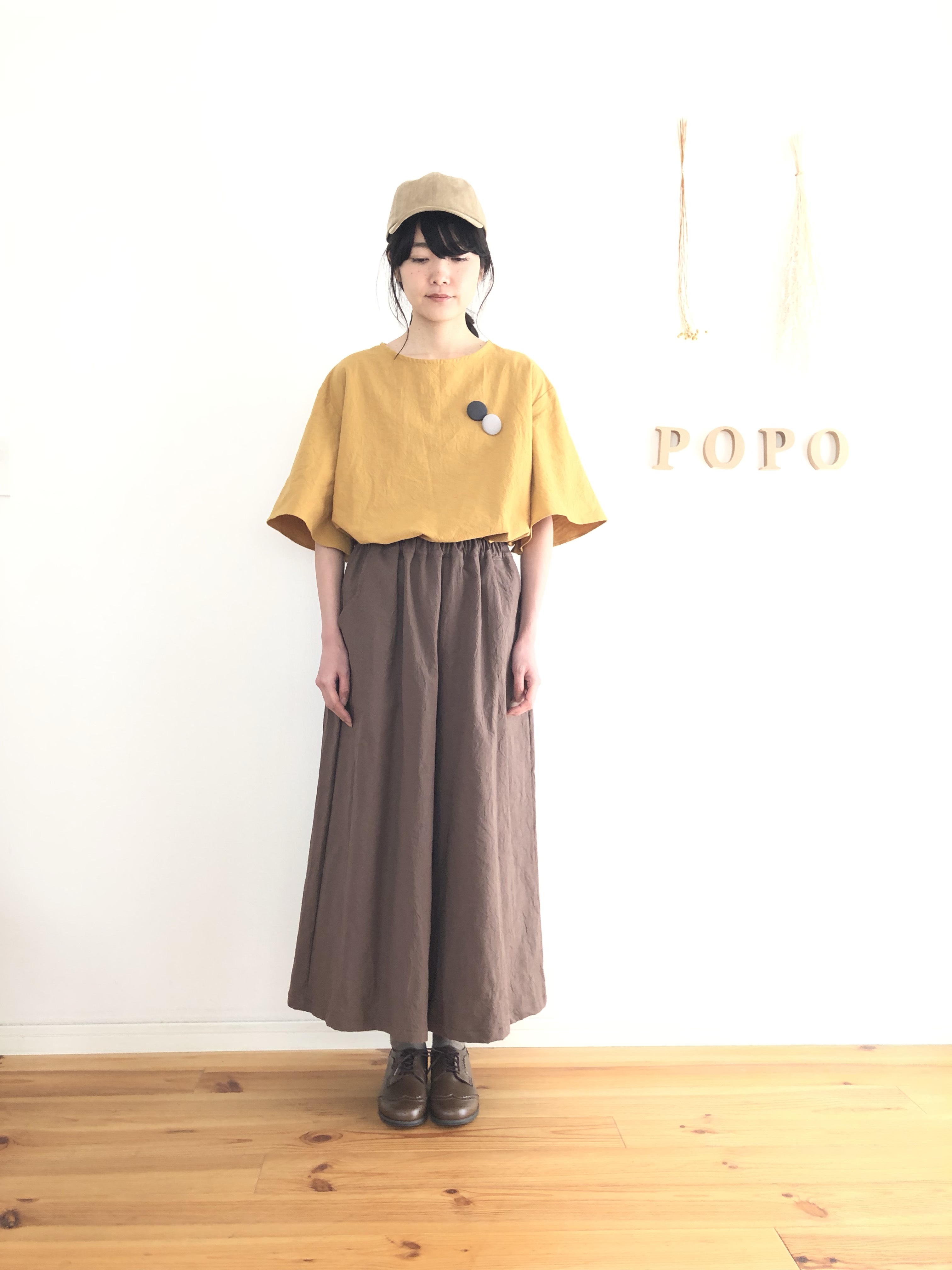 フレアスリーブブラウス　しわ加工