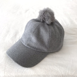 兔毛絨球帽 &lt;3 種顏色&gt; 僅灰色 第4張的照片