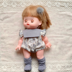 ソランちゃん メルちゃん服 ♡柔らかグレーのお花柄ロンパース