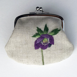 クリスマスローズの刺繍がまぐち 1枚目の画像
