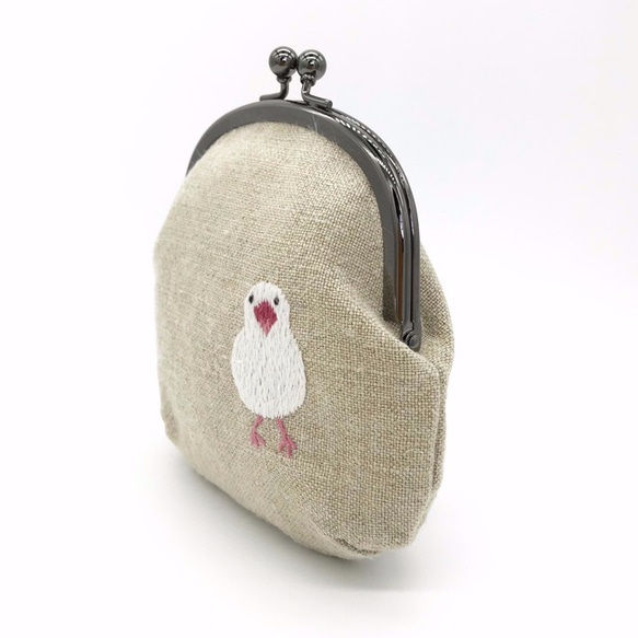 白文鳥の刺繍がまぐち 2枚目の画像