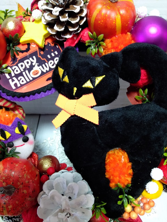 ハロウィン　黒猫ののハロウィンリースX 3枚目の画像