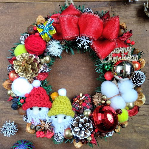 クリスマスリース 手作りサンタのクリスマスリース リース miyu60 通販