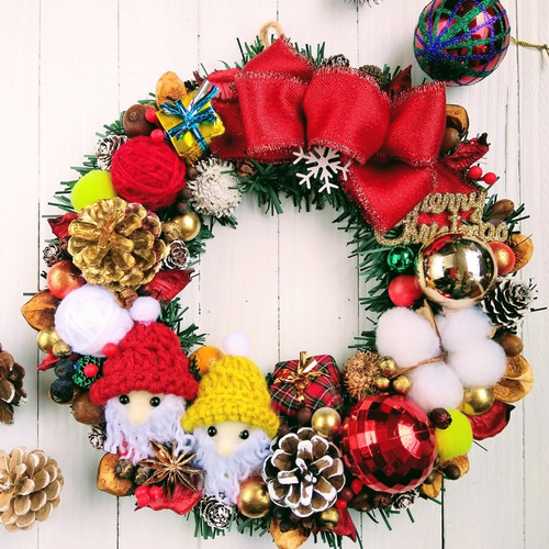 クリスマスリース 手作りサンタのクリスマスリース リース miyu60 通販