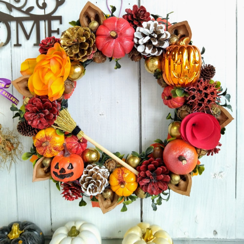 秋のリース お化けカボチャのハロウィンリース1 プレゼントリース