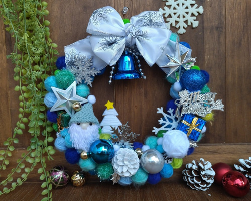 クリスマス 青いクリスマスドアリース 3 ブルーグラデーションの