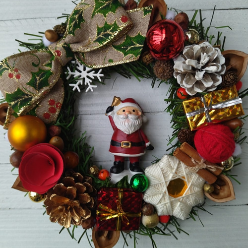 «823»◤完売◢早割りクリスマスリース*ゴールドリボン*華やかな可愛いリース 823»◤完売◢早割りクリスマスリース*ゴールドリボン*華やかな可愛いリース