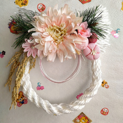 お正月 ピンクのお正月飾り しめ縄 お正月リース しめ縄・しめ飾り