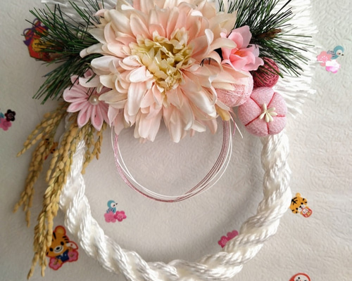 お正月のお飾り しめ縄リース ピンク しめ縄リース】タッセル型しめ縄リース☆お正月 ピンク お正月飾り