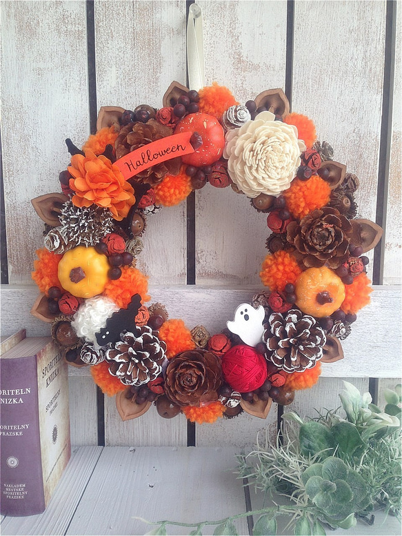 ハロウィン シダーローズとサノフラワー リース miyu60 通販 6269606