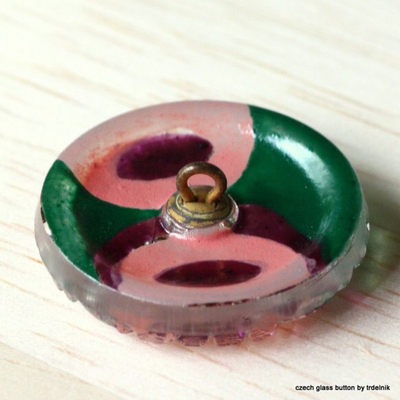 【残り僅か】チェコガラスボタン special サンフラワー　ピンク×モスグリーン 3枚目の画像