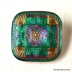 捷克玻璃鈕扣胸針Tamamushi綠色×紫色方形 第1張的照片
