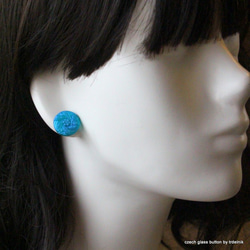 [耳環]捷克玻璃鈕扣耳環酸深藍綠色 第4張的照片