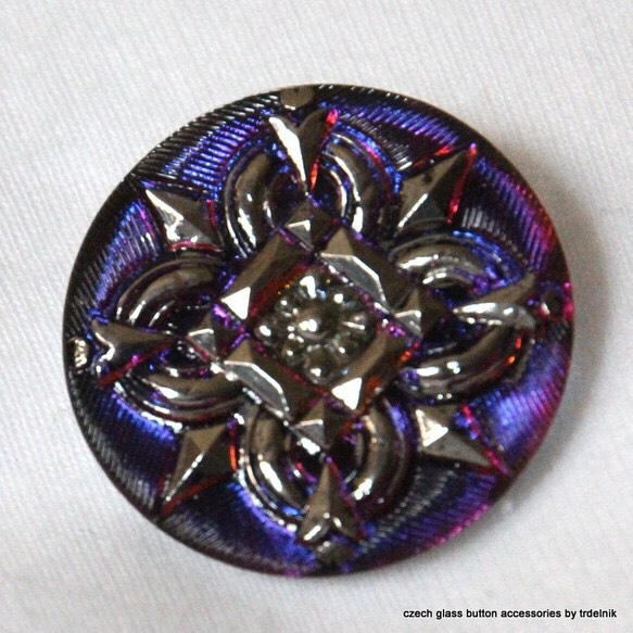 捷克玻璃按鈕胸針寶石甲蟲海軍×紅紫 第1張的照片