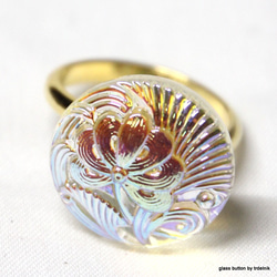 捷克玻璃連結戒指透明珍珠花 第3張的照片