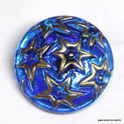 捷克玻璃按鈕胸針明星極光海藍色 第1張的照片