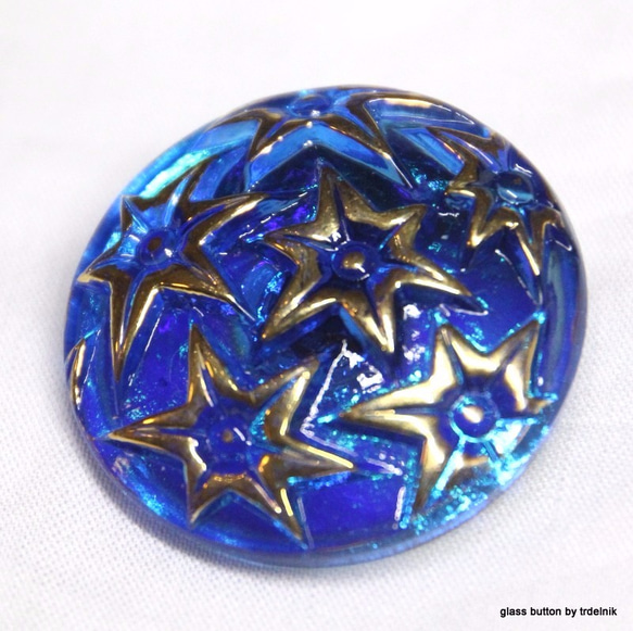 捷克玻璃按鈕胸針明星極光海藍色 第2張的照片