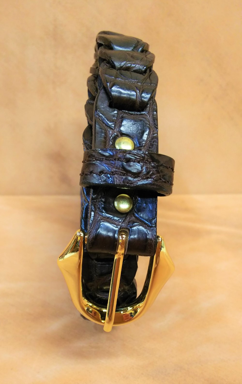 ワニ（ナイルクロコダイル）革レディースベルトダークブラウン