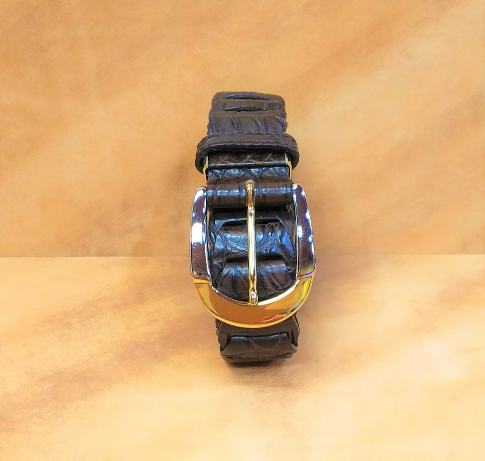 ワニ（ナイルクロコダイル）革メンズベルトダークブラウン