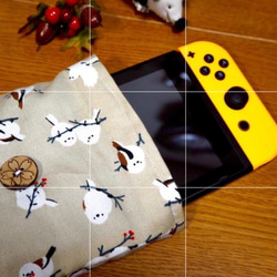 きゅう様専用・Nintendo Switch持ち運びポーチ・シマエナガ小・カーキ 2枚目の画像
