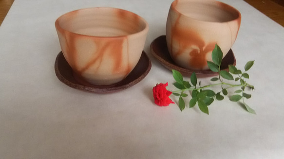 『creema限定秋の福袋』備前焼 緋だすき植木鉢と受皿二組セット 2枚目の画像