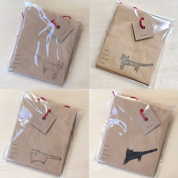 mini_paper_bag 仲良しねこ4個セット(白ねこ/とらねこ/ふわふわ白ネコ/くろねこ) 1枚目の画像