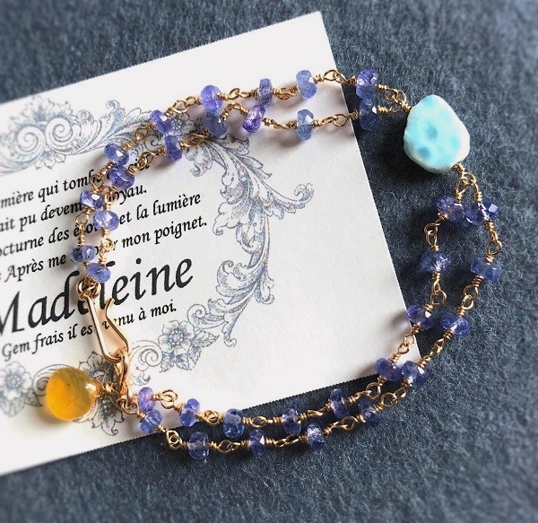 〈14kgf〉ラリマーとタンザナイトの２連ブレスレット