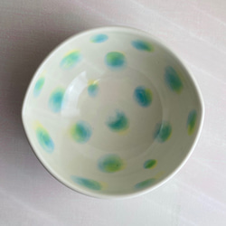 【SALE】水玉模様　ドット　陶器　ボウル　スープ　水色 2枚目の画像