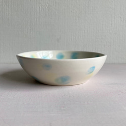 【SALE】水玉模様　ドット　陶器　小鉢　小皿　水色 1枚目の画像